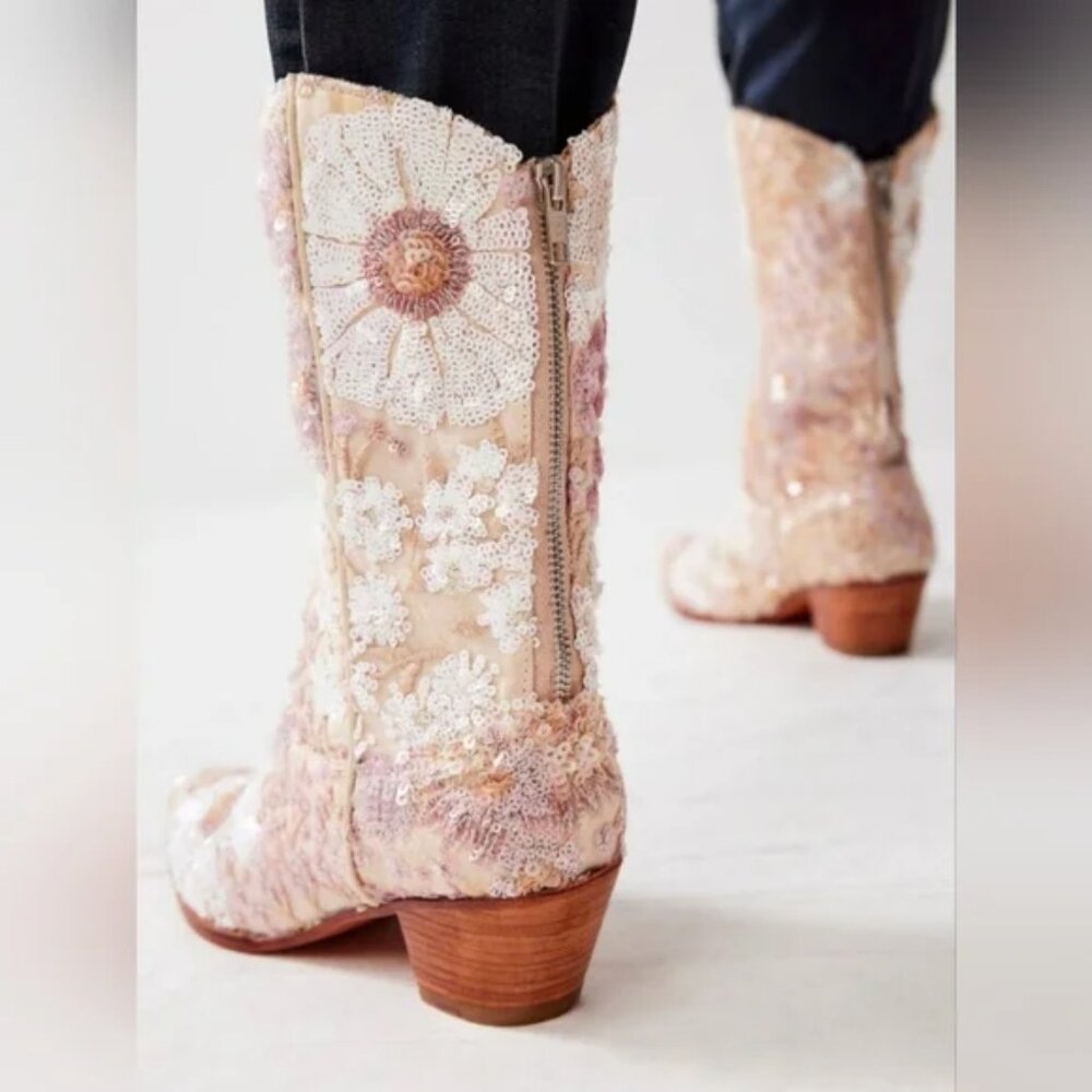Momo New York Free People Selina Sequin Embroidered Western Boots Size 41 - Picture 2 of 11
